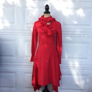 Nina leonard sweater dress with attached scarves